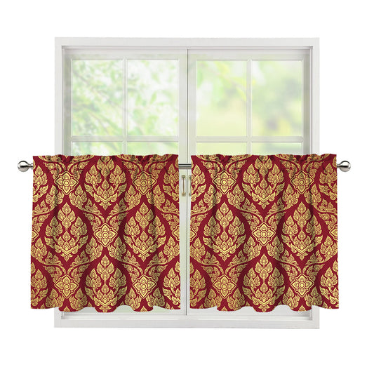 Gold And Red Thai Pattern Print Tier Curtains