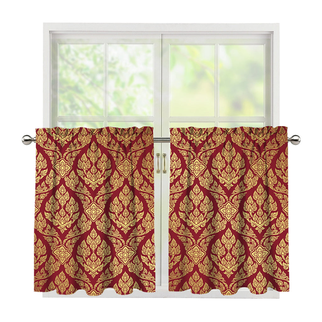 Gold And Red Thai Pattern Print Tier Curtains