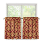 Gold And Red Thai Pattern Print Tier Curtains