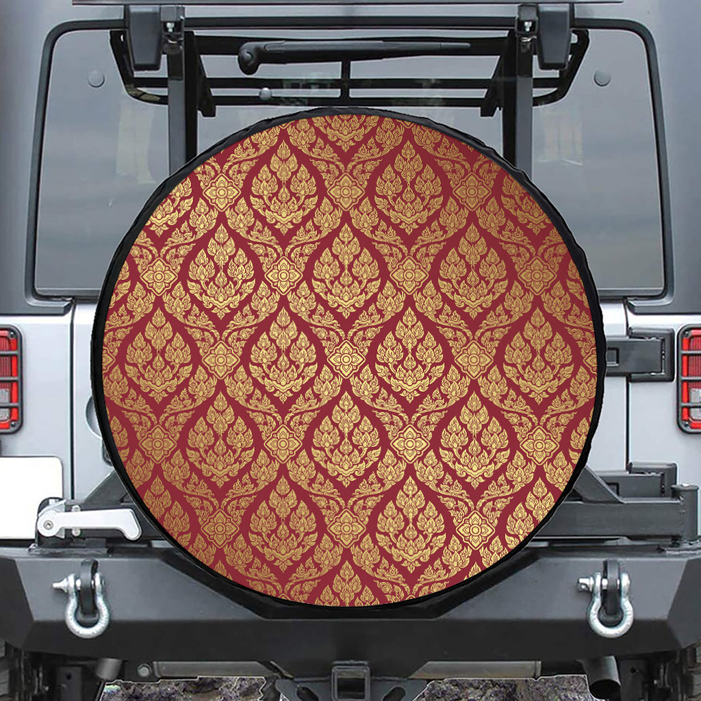 Gold And Red Thai Pattern Print Tire Cover