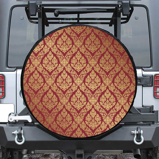 Gold And Red Thai Pattern Print Tire Cover