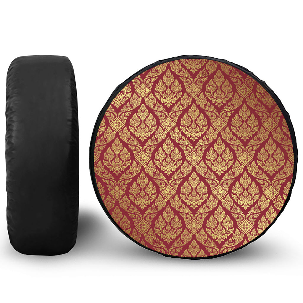 Gold And Red Thai Pattern Print Tire Cover