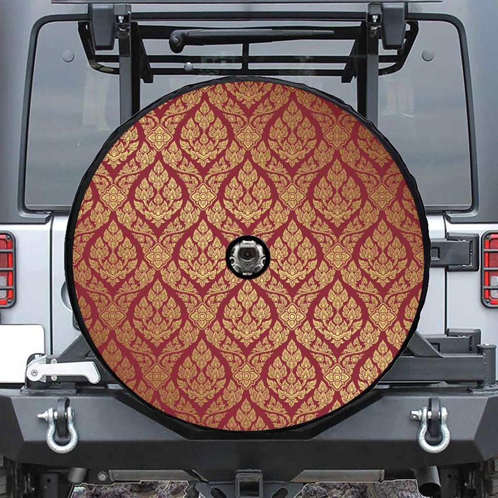 Gold And Red Thai Pattern Print Tire Cover With Camera Hole