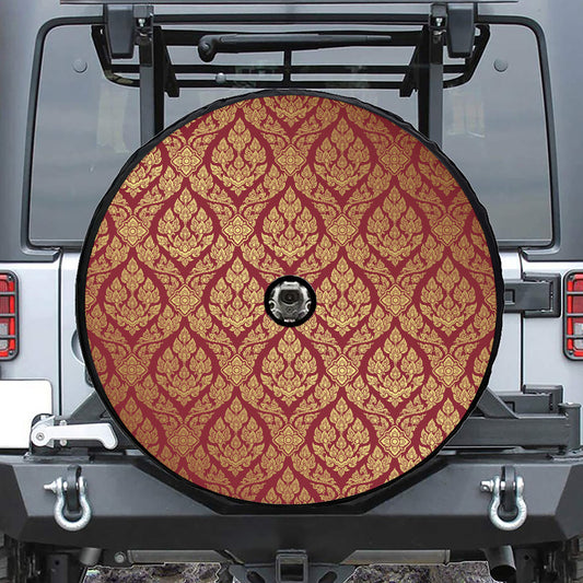 Gold And Red Thai Pattern Print Tire Cover With Camera Hole