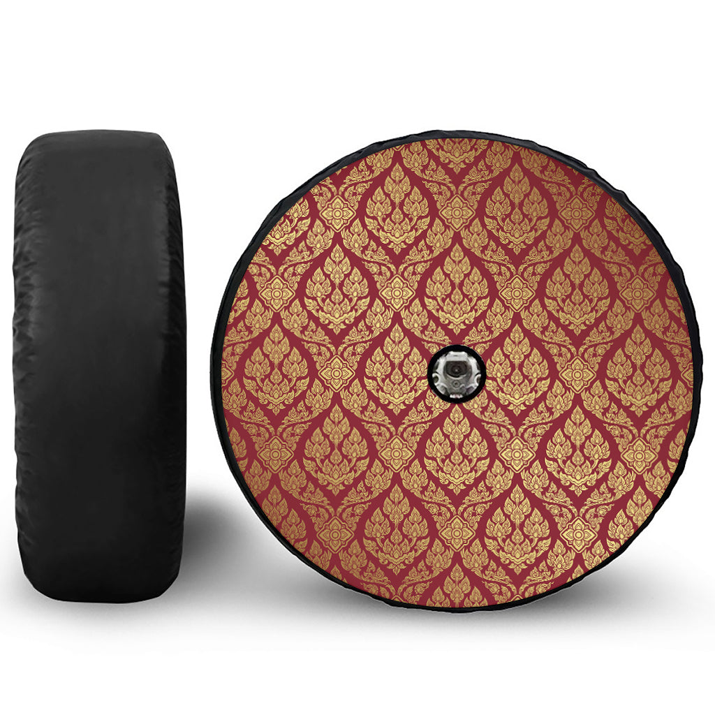 Gold And Red Thai Pattern Print Tire Cover With Camera Hole