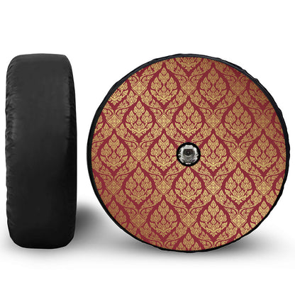 Gold And Red Thai Pattern Print Tire Cover With Camera Hole