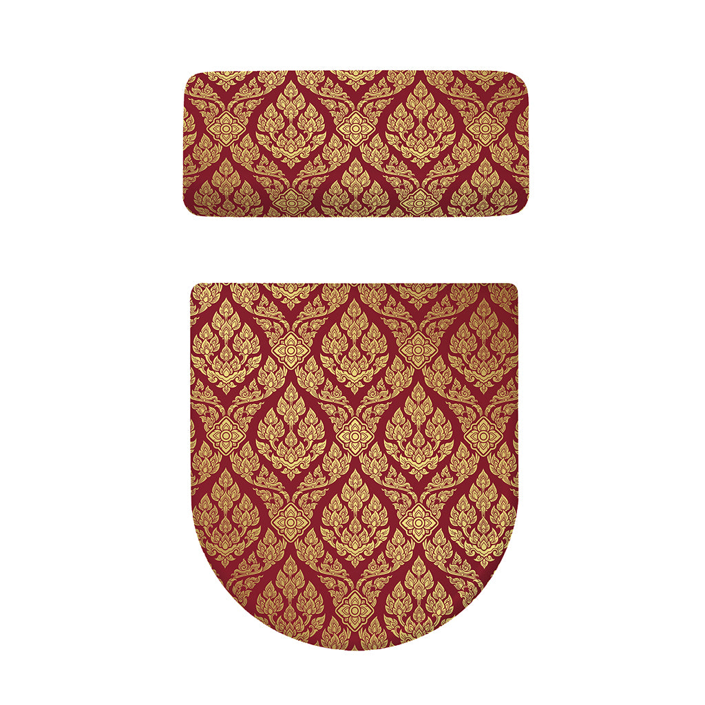 Gold And Red Thai Pattern Print Toilet Lid And Tank Cover Set