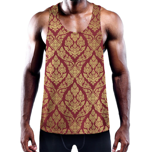 Gold And Red Thai Pattern Print Training Tank Top