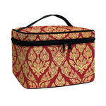 Gold And Red Thai Pattern Print Travel Makeup Bag