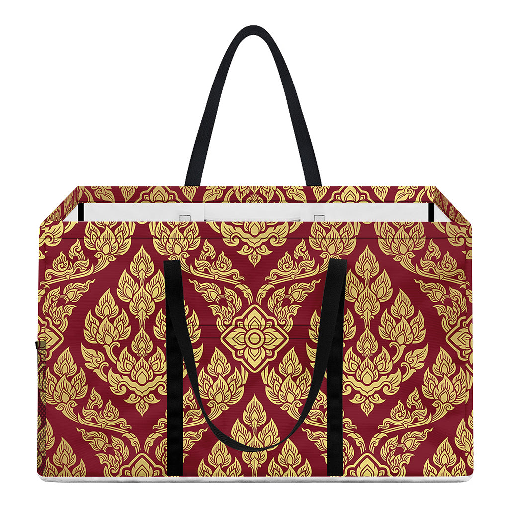 Gold And Red Thai Pattern Print Utility Tote Bag