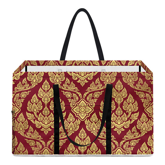 Gold And Red Thai Pattern Print Utility Tote Bag