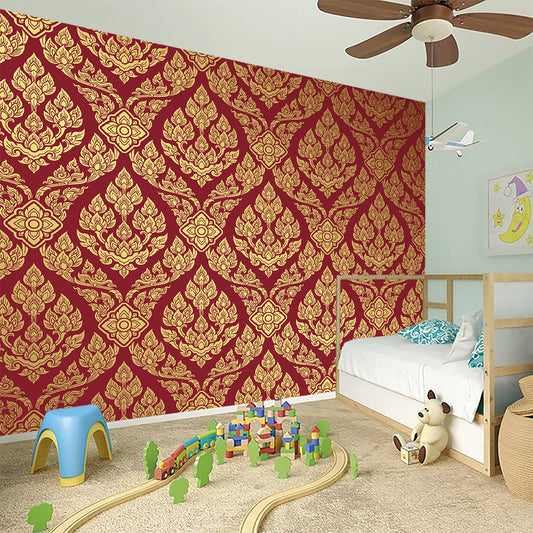 Gold And Red Thai Pattern Print Wall Sticker