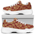 Gold And Red Thai Pattern Print White Chunky Shoes