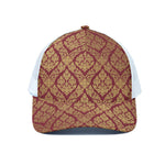 Gold And Red Thai Pattern Print White Mesh Trucker Cap