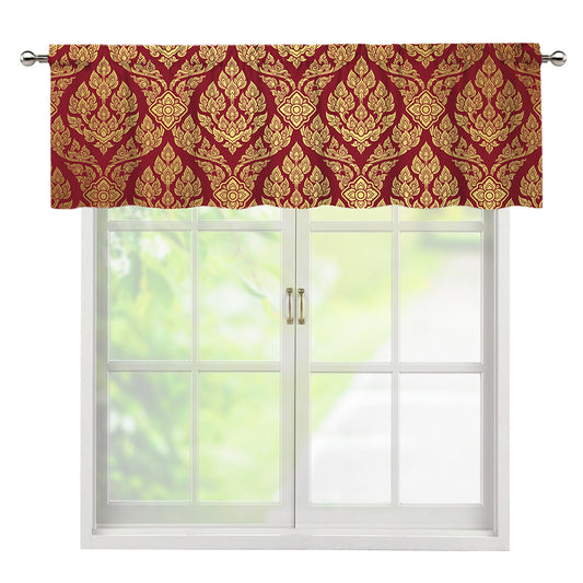 Gold And Red Thai Pattern Print Window Valance