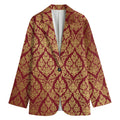 Gold And Red Thai Pattern Print Women's Blazer