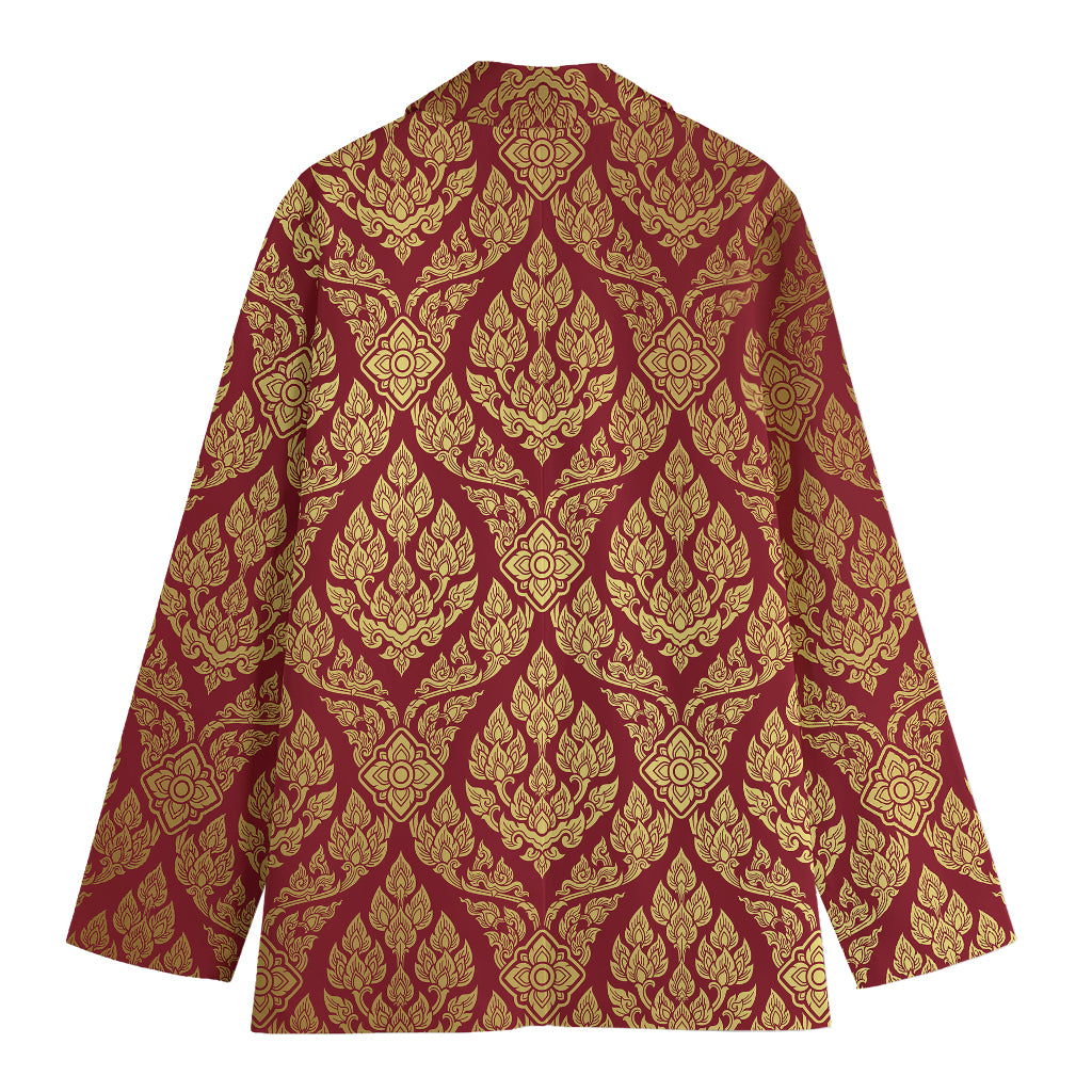 Gold And Red Thai Pattern Print Women's Blazer