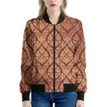 Gold And Red Thai Pattern Print Women's Bomber Jacket