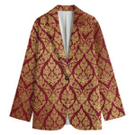 Gold And Red Thai Pattern Print Women's Cotton Blazer