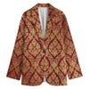 Gold And Red Thai Pattern Print Women's Cotton Blazer