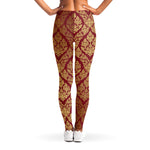 Gold And Red Thai Pattern Print Women's Leggings