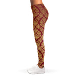 Gold And Red Thai Pattern Print Women's Leggings