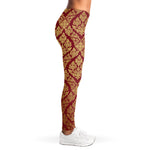 Gold And Red Thai Pattern Print Women's Leggings
