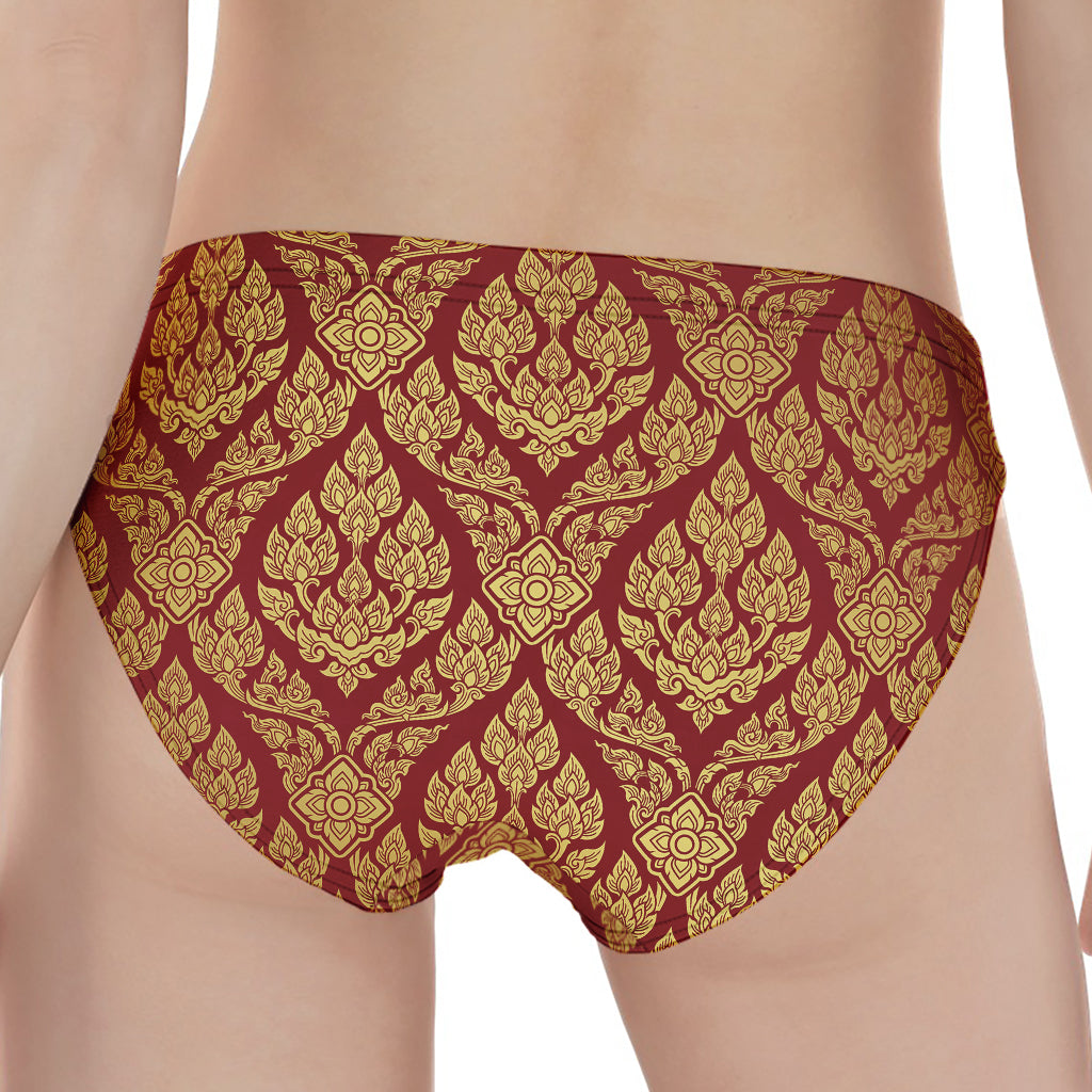 Gold And Red Thai Pattern Print Women's Panties