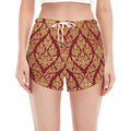 Gold And Red Thai Pattern Print Women's Split Running Shorts