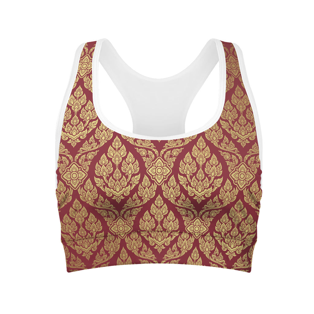 Gold And Red Thai Pattern Print Women's Sports Bra
