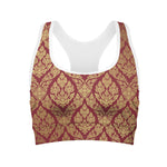 Gold And Red Thai Pattern Print Women's Sports Bra