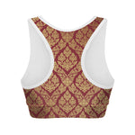 Gold And Red Thai Pattern Print Women's Sports Bra