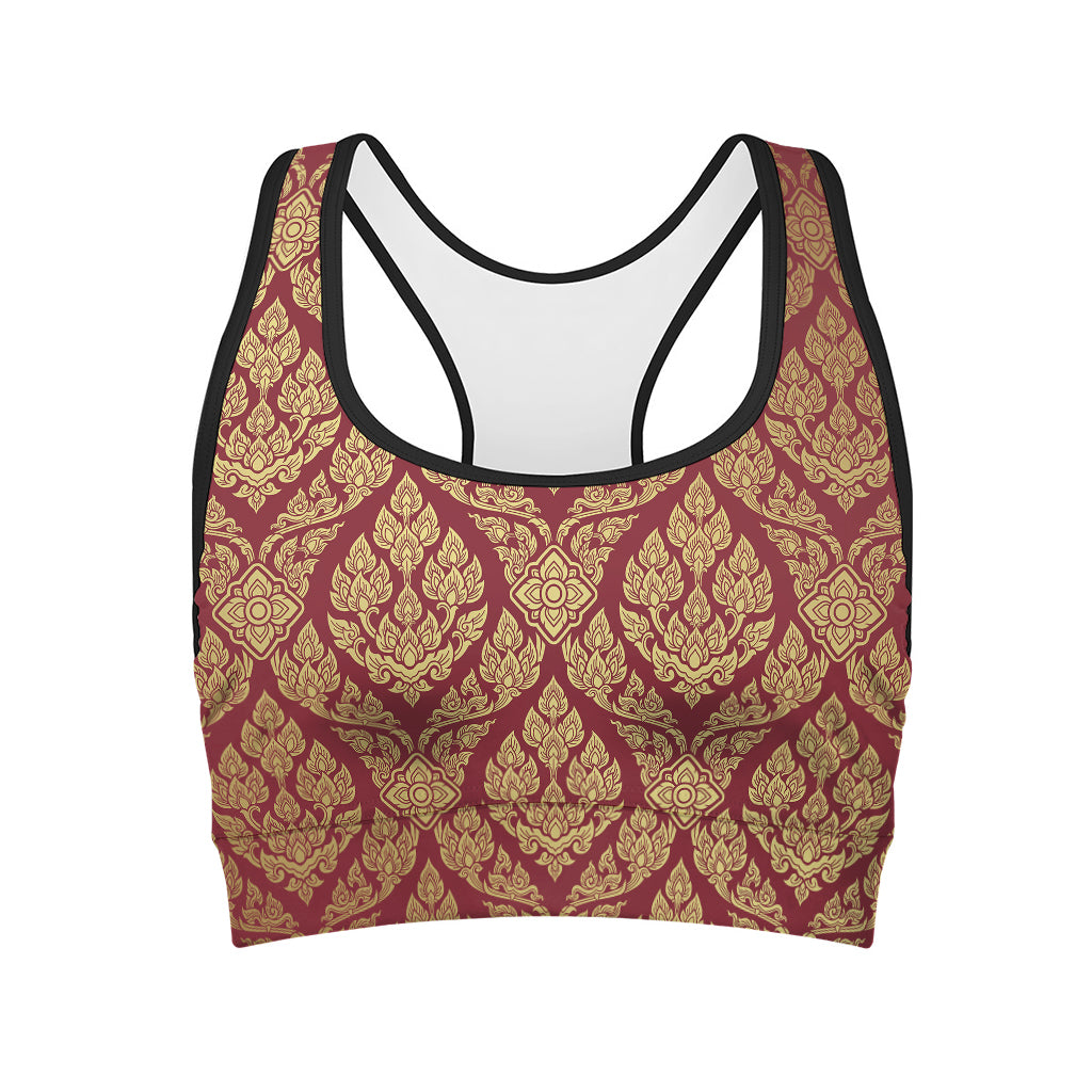 Gold And Red Thai Pattern Print Women's Sports Bra