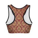 Gold And Red Thai Pattern Print Women's Sports Bra