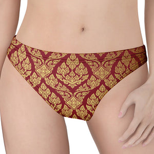 Gold And Red Thai Pattern Print Women's Thong