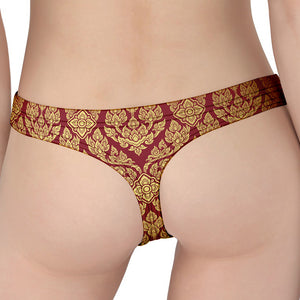 Gold And Red Thai Pattern Print Women's Thong