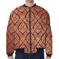 Gold And Red Thai Pattern Print Zip Sleeve Bomber Jacket