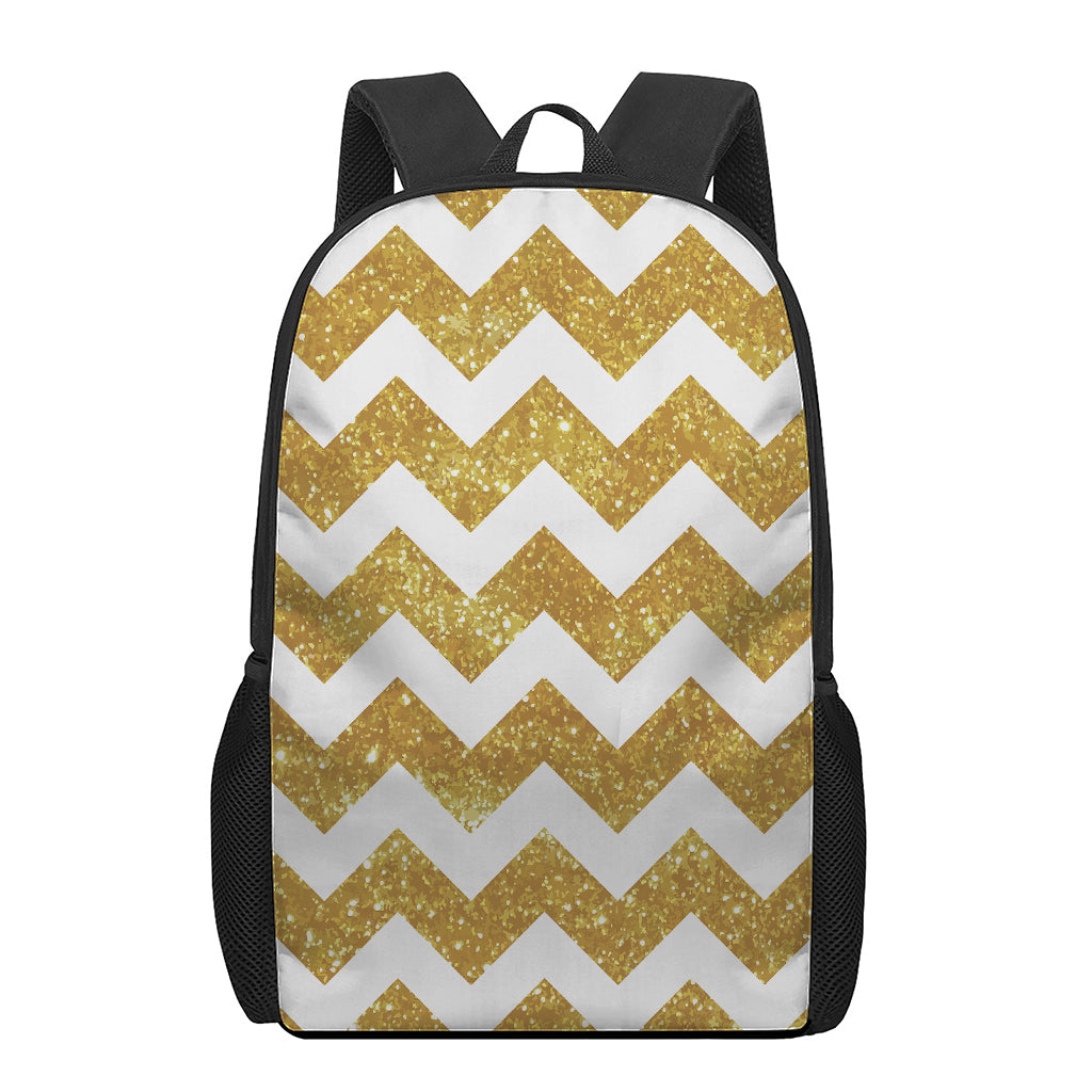 Gold And White Chevron Pattern Print 17 Inch Backpack
