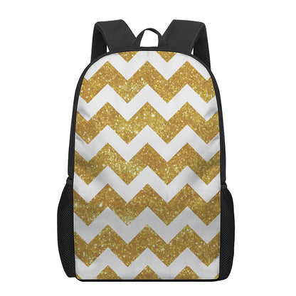 Gold And White Chevron Pattern Print 17 Inch Backpack