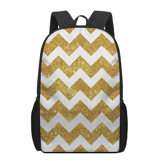 Gold And White Chevron Pattern Print 17 Inch Backpack