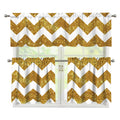 Gold And White Chevron Pattern Print 3 Piece Kitchen Curtains