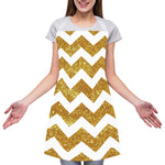 Gold And White Chevron Pattern Print Adjustable Apron