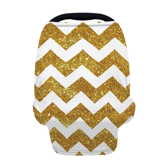 Gold And White Chevron Pattern Print Baby Seat Cover