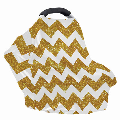 Gold And White Chevron Pattern Print Baby Seat Cover