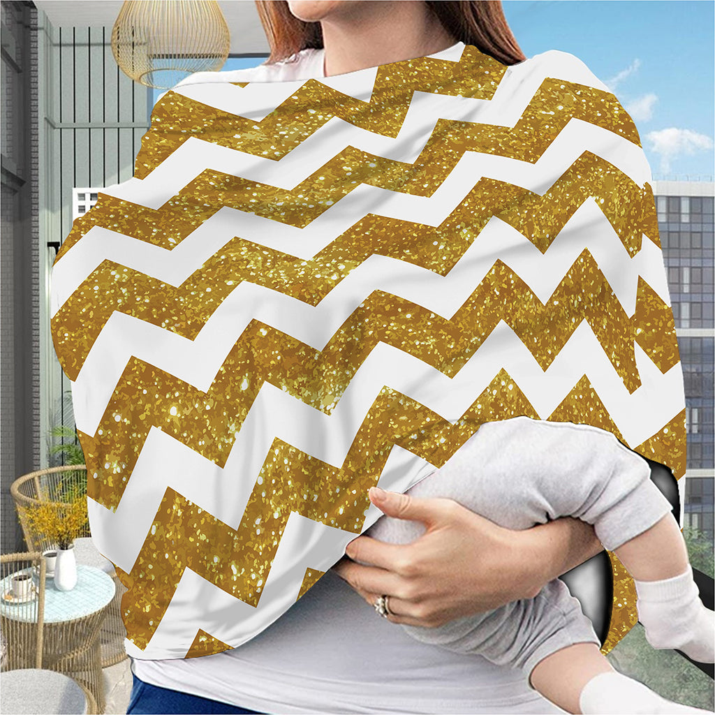 Gold And White Chevron Pattern Print Baby Seat Cover