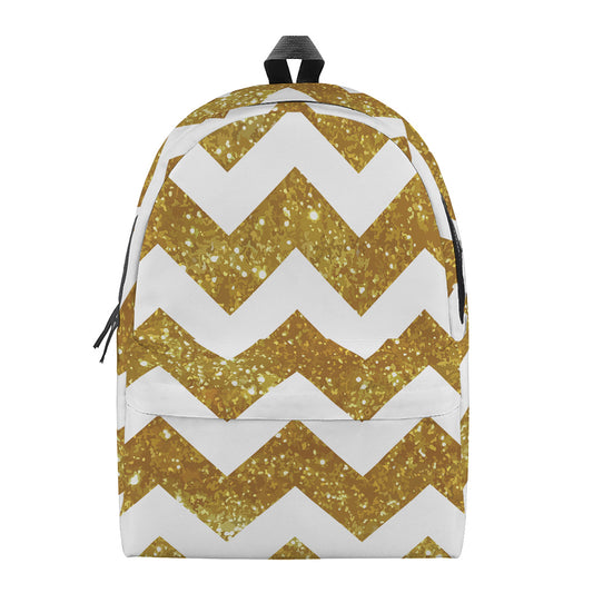Gold And White Chevron Pattern Print Backpack