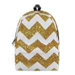 Gold And White Chevron Pattern Print Backpack