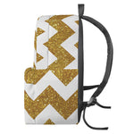 Gold And White Chevron Pattern Print Backpack