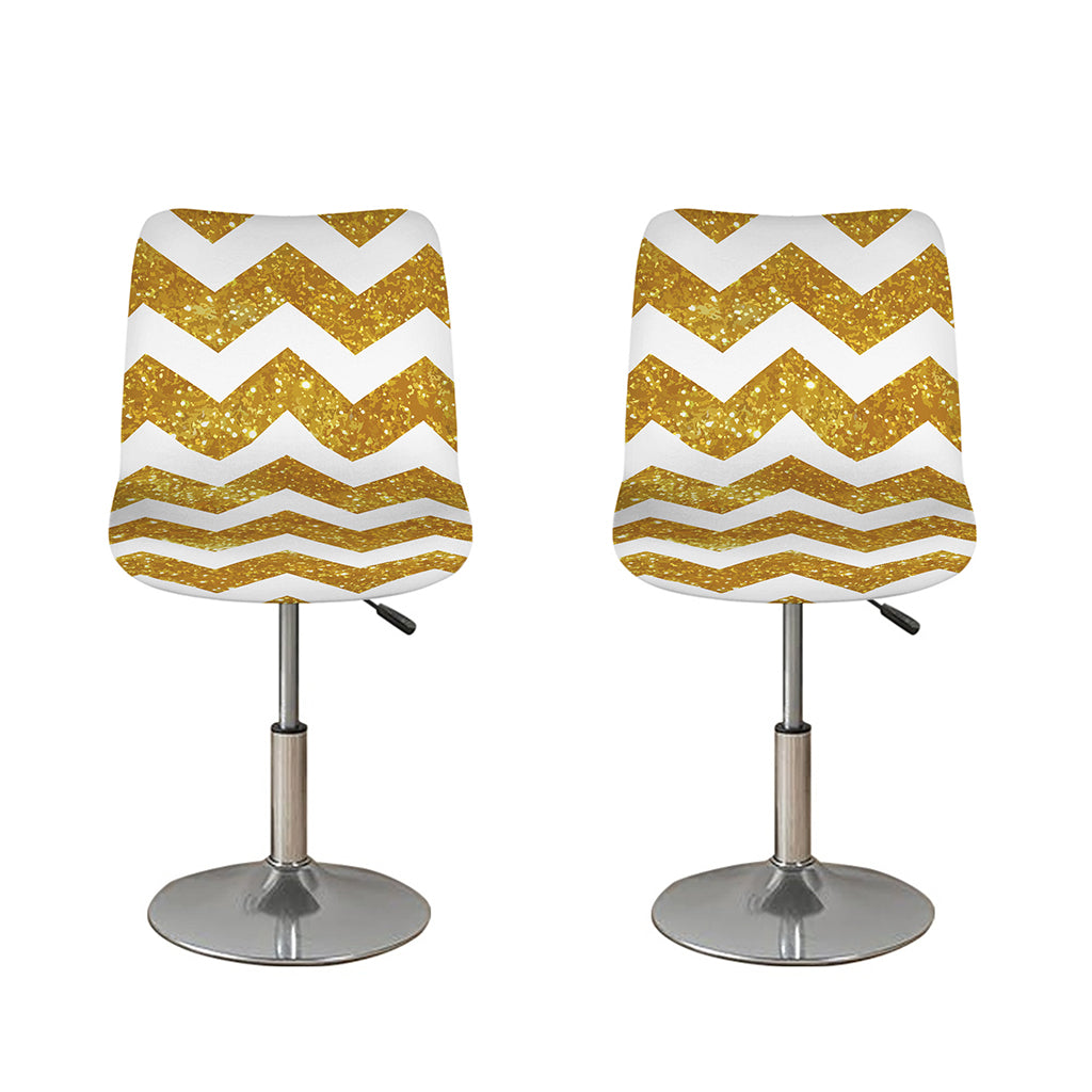 Gold And White Chevron Pattern Print Bar Stool Covers
