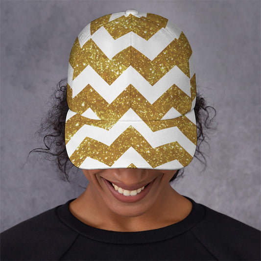 Gold And White Chevron Pattern Print Baseball Cap